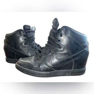 Womens Nike Dunk Sky Hi Black Leather Snake Wedge Sneaker